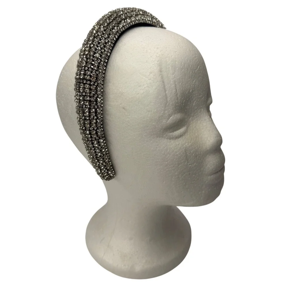 Silver Rhinestone Padded Headband Wide Crystal Statement Hair Accessory Glam